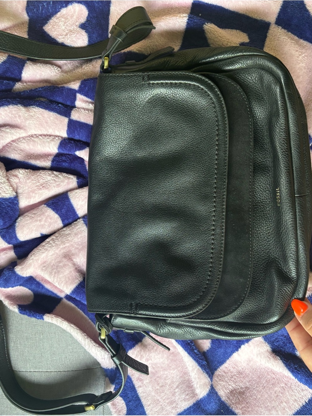 Black Leather Crossbody Bag by Fossil